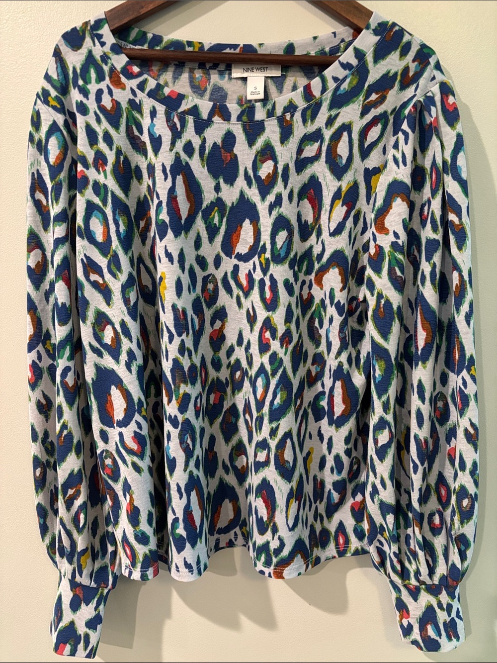 Nine West Blue Multicolor Leopard Print Sweater Top